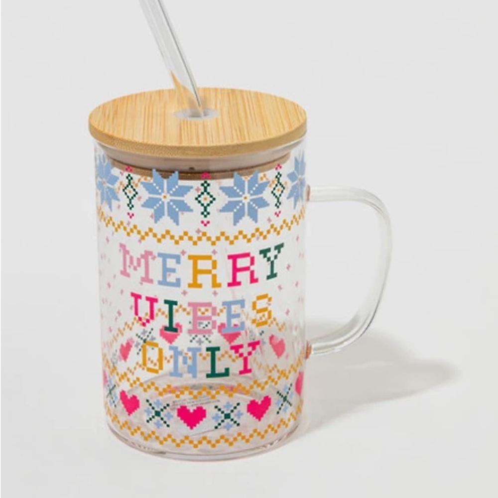 Merry Vibes Only Christmas Pattern
Glass Jar With Straw